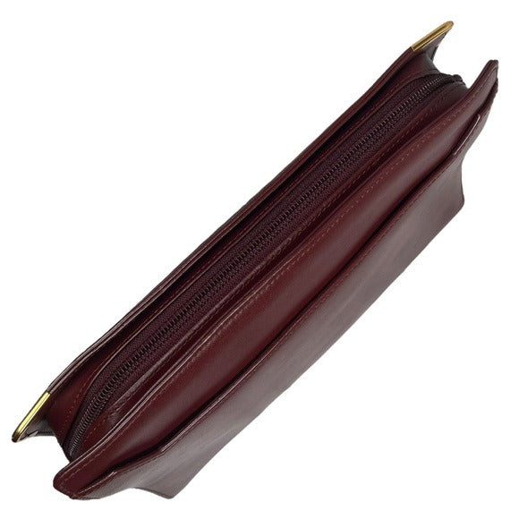 Cartier Burgundy Gold Corners Leather Zippy Evening Clutch