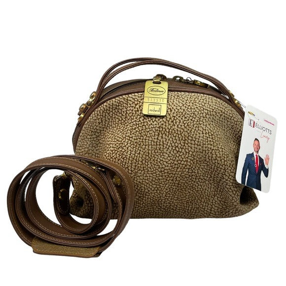 Borbonese Redwall Suede Textured Brown Dual Handle Crossbody Mini Satchel Bag
