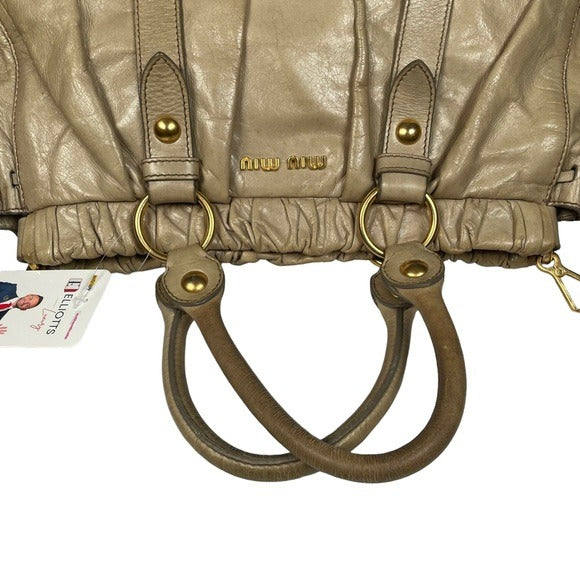Miu Miu Rippled Gold Leather Shoulder Purse Two-Way Crossbody Zip Bag