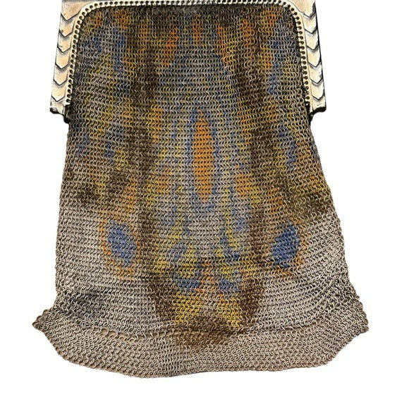 Whiting & Davis Metal Mesh Abstract Kiss-Lock Wristlet Mini Purse Clutch