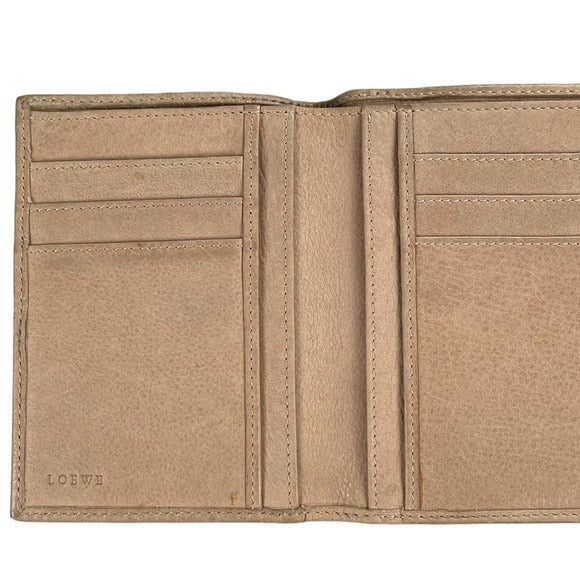 Loewe Leather Creme Compact Tri-Fold Kiss-Lock Wallet card Organizer