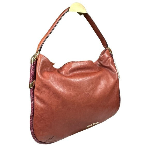 Jimmy Choo Python Trim Leather Blush Magenta Trim Hobo Shoulder Leather Purse