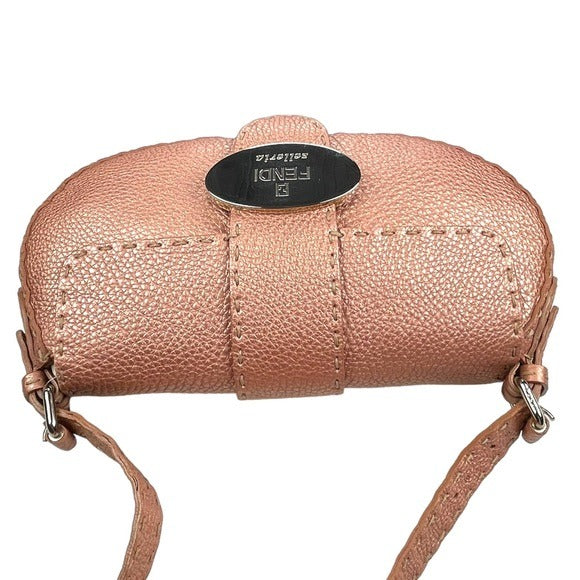 Fendi Selleria Sterling Rose Gold Metallic Baguette Shoulder Purse