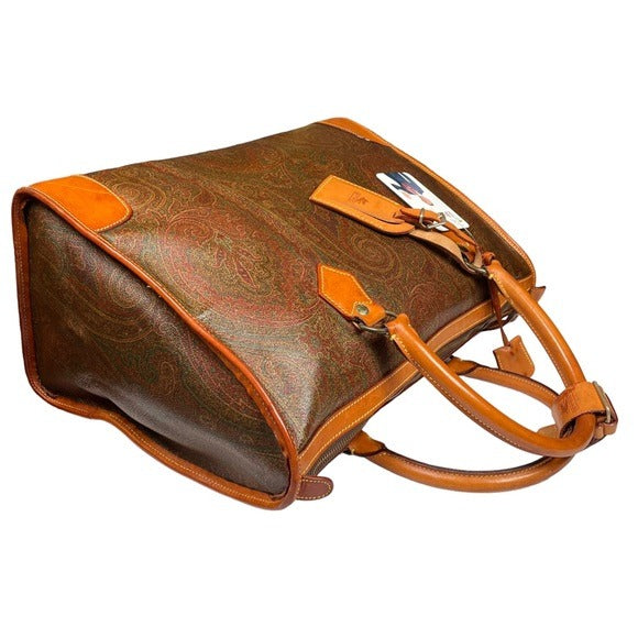 Etro Milano Paisley Canvas Natural Leather Locking Travel Weekender