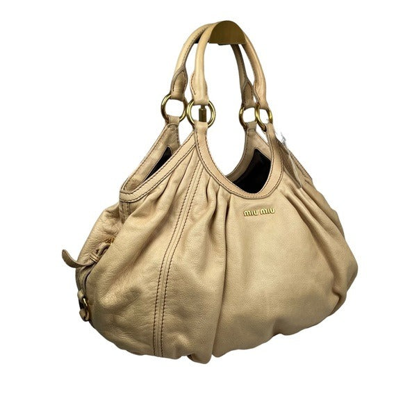Miu Miu Basket Hobo Leather Gathered XL Ivory Creme Gold Shoulder Purse Bag Tote