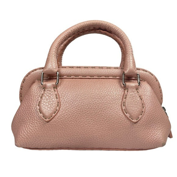 Fendi Pearlescent Pink Leather Mini Selleria Sterling Silver Hardware Zip Purse
