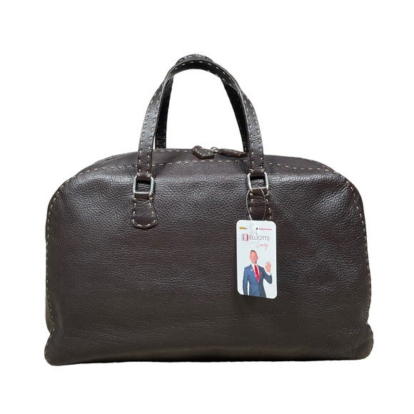 Fendi Selleria Pebbled Coco Leather Stitched Boston Travel Bag