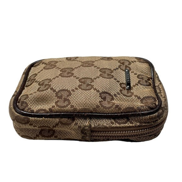 Gucci GG Canvas Leather Brown Zippy Mini Pouch Case Card Coin Travel