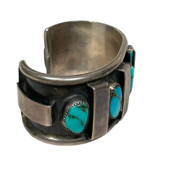 D. CHESS IHMSS Sterling Bar Divider Turouise Cuff Artisan Hand Crafted Bracelet