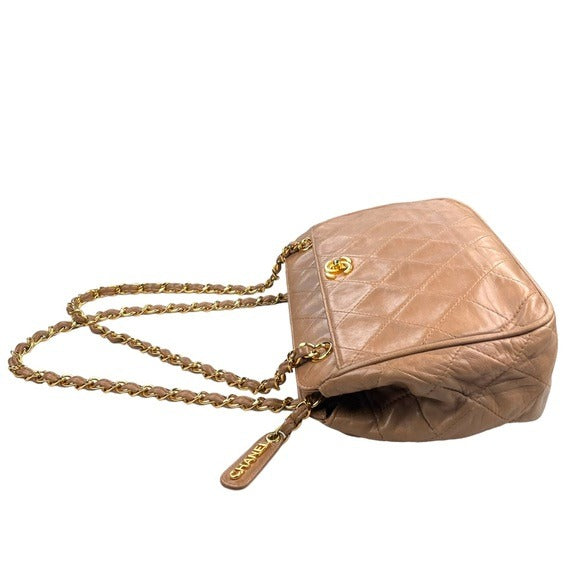 Chanel Quilted CC Dual Handle 24K Plated Sandstone Lambskin Shoulder Pur…