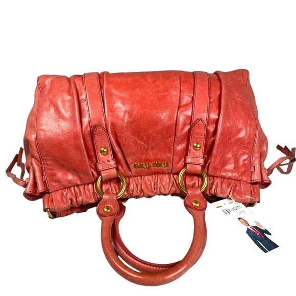 Miu Miu Watermelon Leather Crossbody Two-Way Goldtone Shoulder Purse