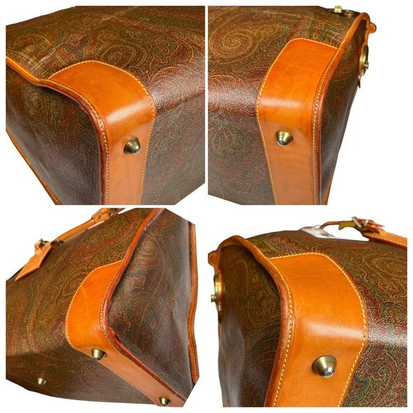 Etro Milano Paisley Canvas Natural Leather Locking Travel Weekender