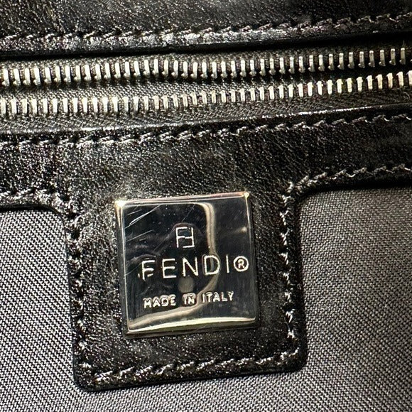 Fendi Black Silver Beaded Baguette Leather Strap Shoulder Purse Flap Bag