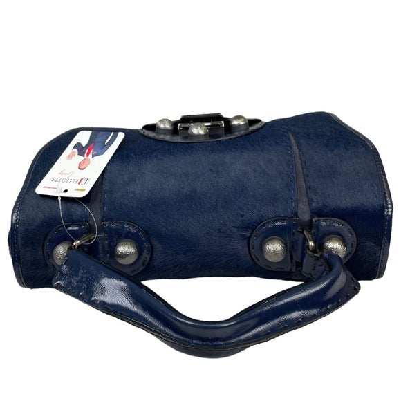 Fendi Selleria Calf Hair Navy Blue Messenger Gunmetal Flap Two Way Crossbody Bag