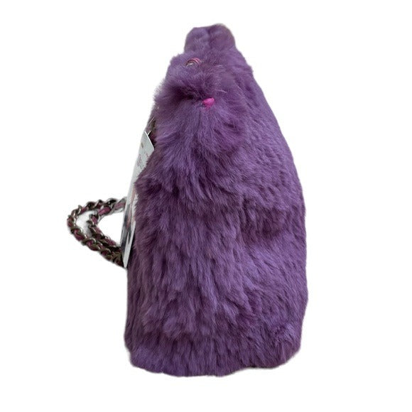 Chanel CC Antique Brushed Hardware Leather Chain Large Rabbit Fur Purple Purse