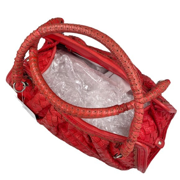 Bottega Veneta Woven Perforated Hand Bag Shoulder Leather Paprika Red Purse