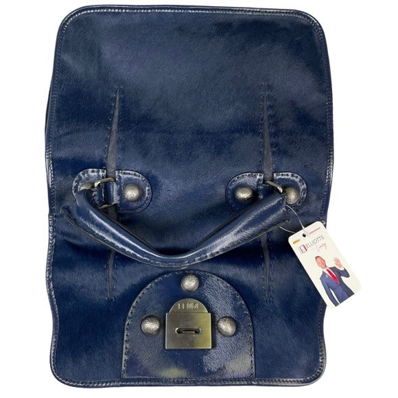Fendi Selleria Calf Hair Navy Blue Messenger Gunmetal Flap Two Way Crossbody Bag