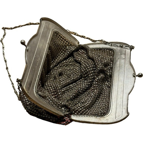 Whiting & Davis Med. Sterling Metal Mesh Plate Pink Orange Abstract Clutch Purse