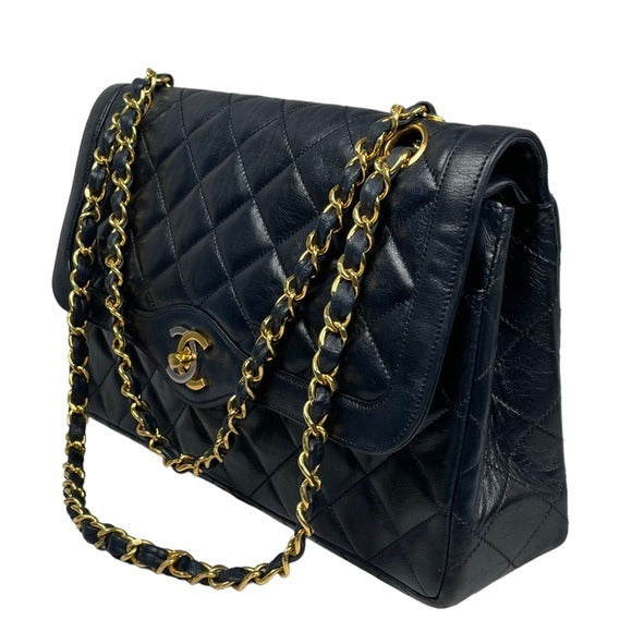 Chanel CC Navy Blue Limited Double Two-Tone Flap Quilted Lambskin Shoulder Purse