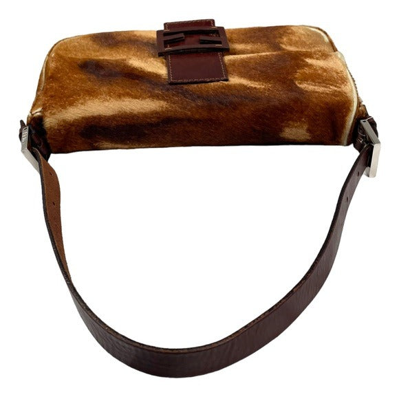 Fendi Calf-Hair Abstract Classic Baguette Shoulder Purse Flap Sterling Bag