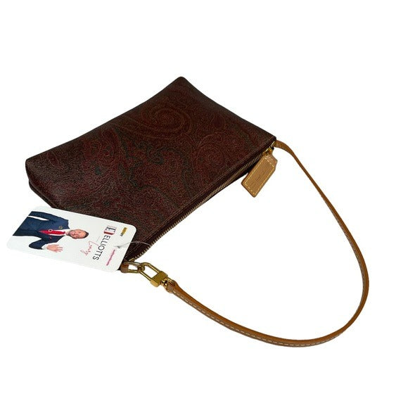 Etro Paisley Canvas Borsa Leather Zippy Slim Shoulder Pouchette Clutch Purse