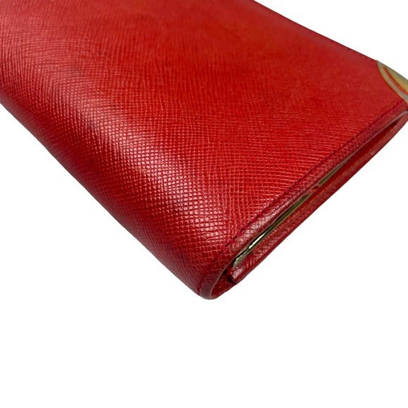 Givenchy Taiga Leather Paprika Red Long Metal Corner Flap Kiss Lock Wallet