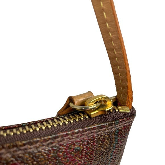 Etro Paisley Canvas Borsa Leather Zippy Slim Shoulder Pouchette Clutch Purse