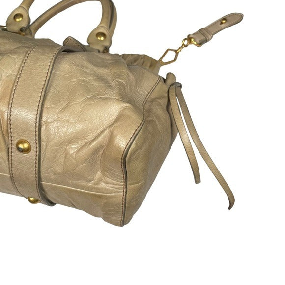 Miu Miu Rippled Gold Leather Shoulder Purse Two-Way Crossbody Zip Bag