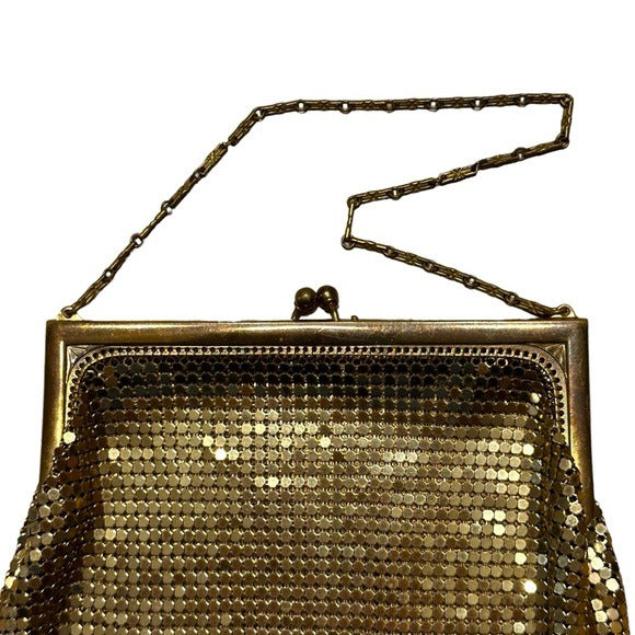 Whiting & Davis Gold Mini Metal Mesh Frame Kiss-Lock Purse Clutch Wristlet