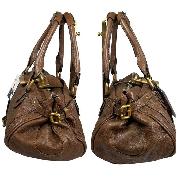 Chloe Paddington Lock Chestnut Brown Pebbled Leather Zip Shoulder Purse Bag