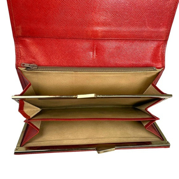 Givenchy Taiga Leather Paprika Red Long Metal Corner Flap Kiss Lock Wallet