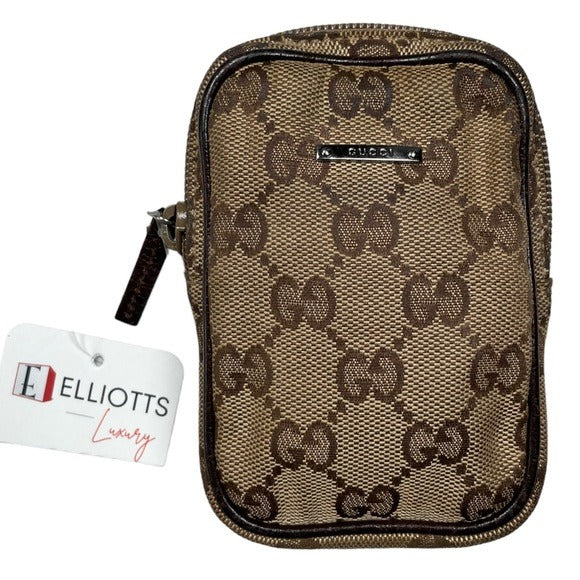 Gucci GG Canvas Leather Brown Zippy Mini Pouch Case Card Coin Travel