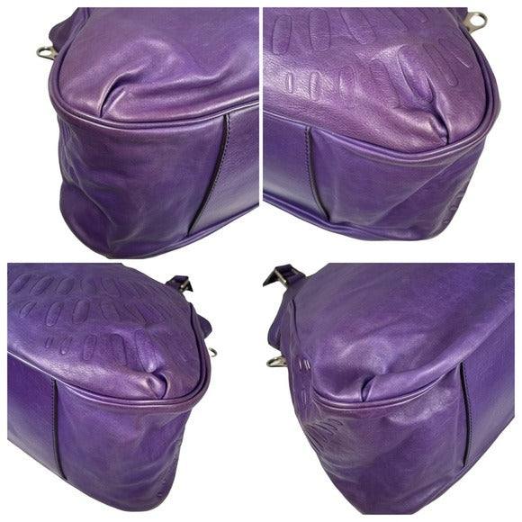 Celine Purple Large Satchel Leather Geo Swirl Abstract Pattern Shoulder Bag