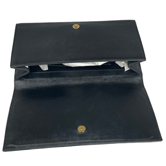 Yves Saint Laurent YSL Black Leather Pebbled Clutch Flap Snap Crossbody Bag