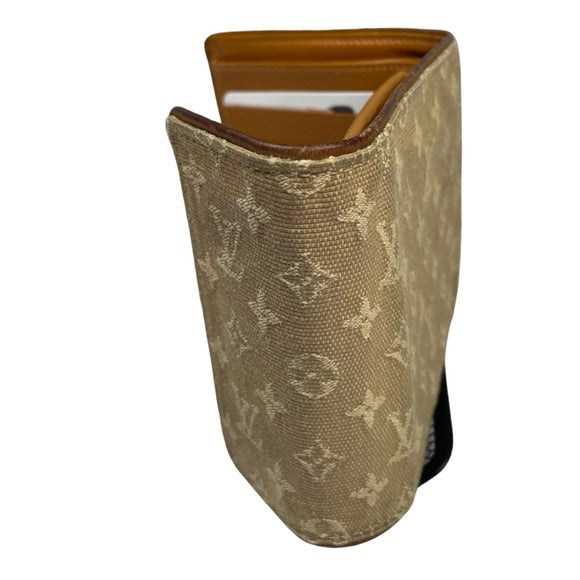 Louis Vuitton Min Lin Canvas Butterscotch Tri-Fold Card Cash Coin Snap Wallet