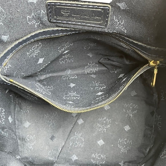 MCM Blue & White Viestos Coated Canvas Leather Drawstring Bucket Crossbody Bag Purse