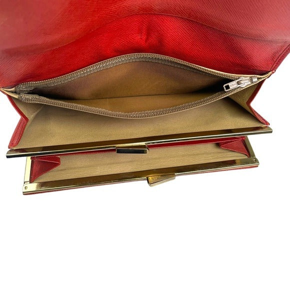 Givenchy Taiga Leather Paprika Red Long Metal Corner Flap Kiss Lock Wallet
