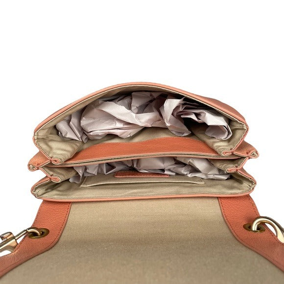 See By Chloe Peachy Pink Gold Satchel Flap Crossbody Convertible Strap Clutch
