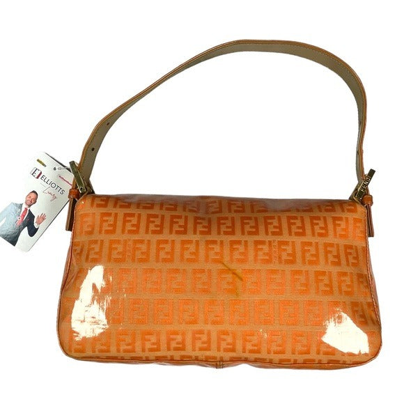 Fendi Orange Crush Coated Canvas Zucchino Baguette Flap Shoulder Purse Bag
