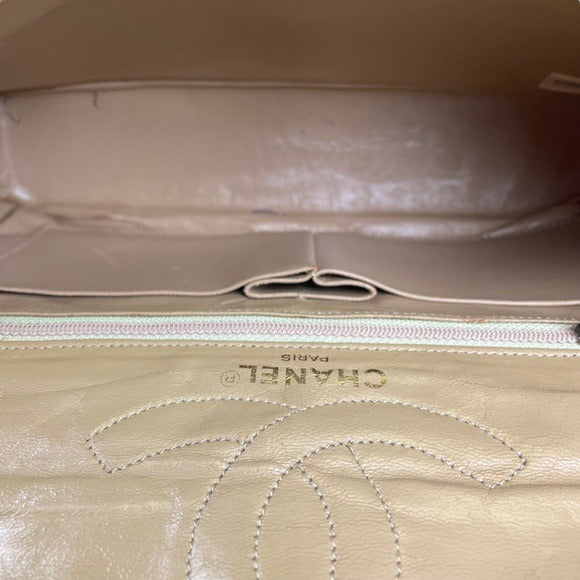 Chanel CC Beige Limited Double Two-Tone Flap Quilted Lambskin Shoulder Purse Bag