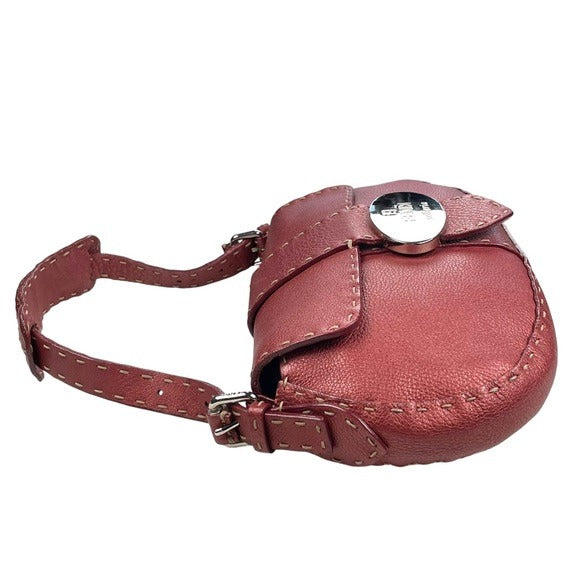 Fendi Selleria Sterling Leather Bordeaux Metallic Baguette Purse