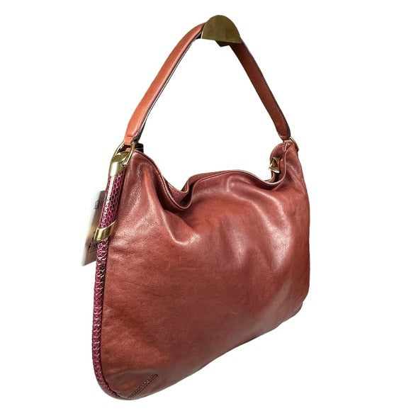 Jimmy Choo Python Trim Leather Blush Magenta Trim Hobo Shoulder Leather Purse