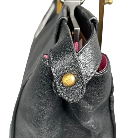Fendi Black Leather Large Peek-A-Boo Exotic Turn-Key Top Handle Purse To…