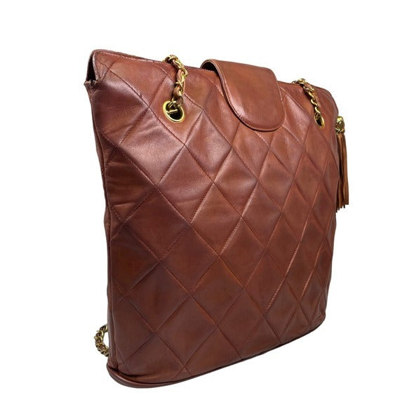 Chanel CC Quilted Timeless Mahogany Lambskin Matelasse Snap Zip Shoulder Purse