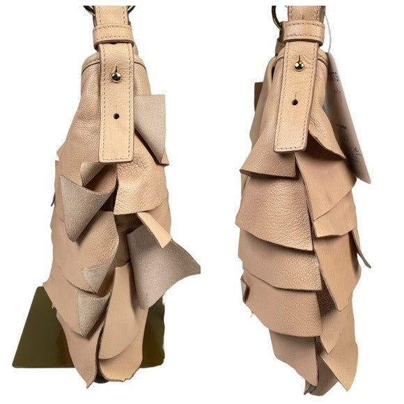 YSL Saint Tropez Beige Patch Gathered Layered Lambskin Shoulder Small Hobo Bag