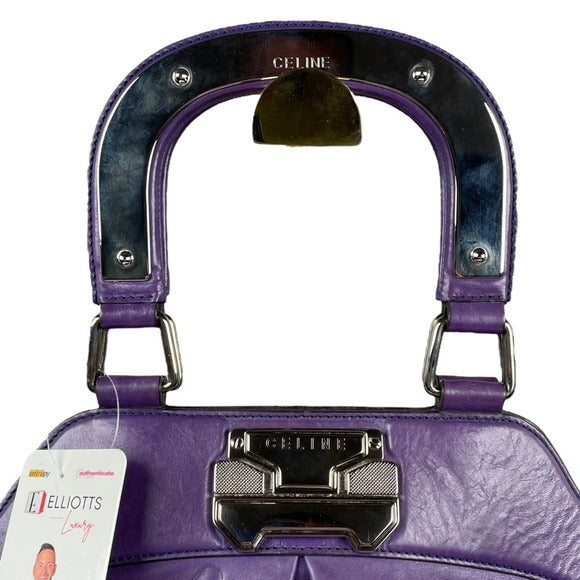 Celine Purple Large Satchel Leather Geo Swirl Abstract Pattern Shoulder Bag