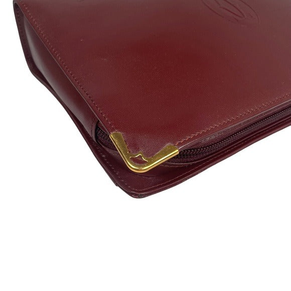 Cartier Burgundy Gold Corners Leather Zippy Evening Clutch