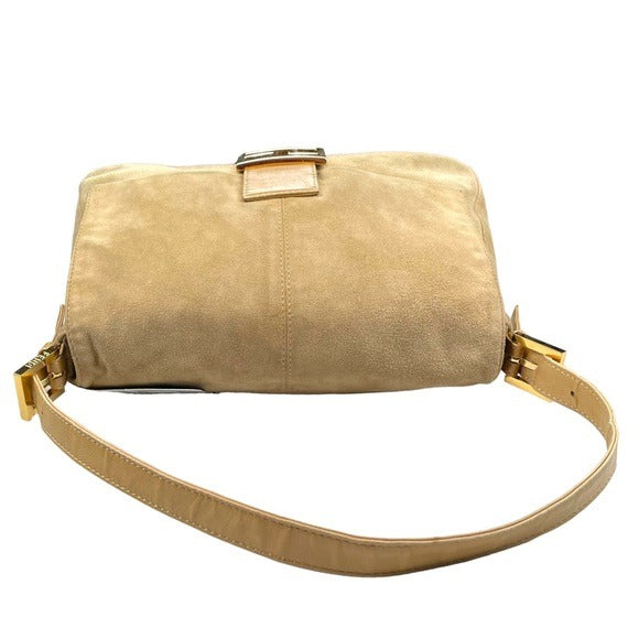 Fendi Tan Gold Suede Gold Glitter FF Mama Baguette Shoulder Purse