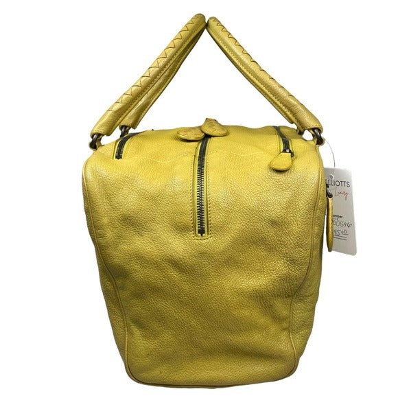 Bottega Veneta Lime Green Leather Woven Strap Boston Personal Travel Zip