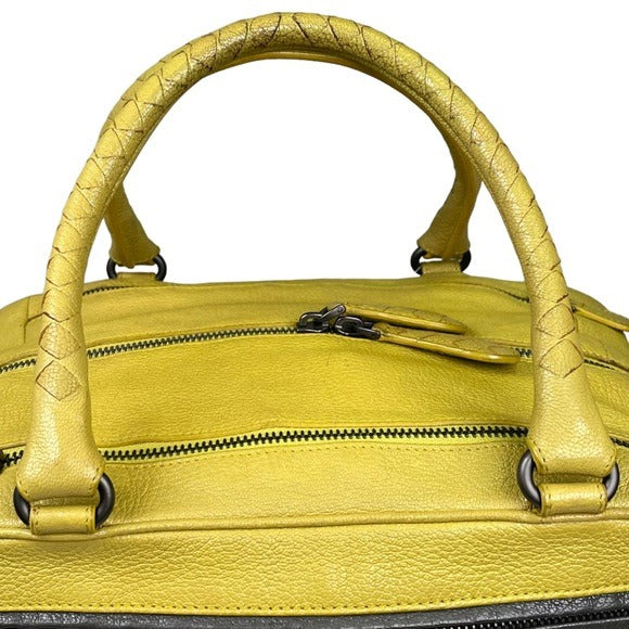 Bottega Veneta Lime Green Leather Woven Strap Boston Personal Travel Zip